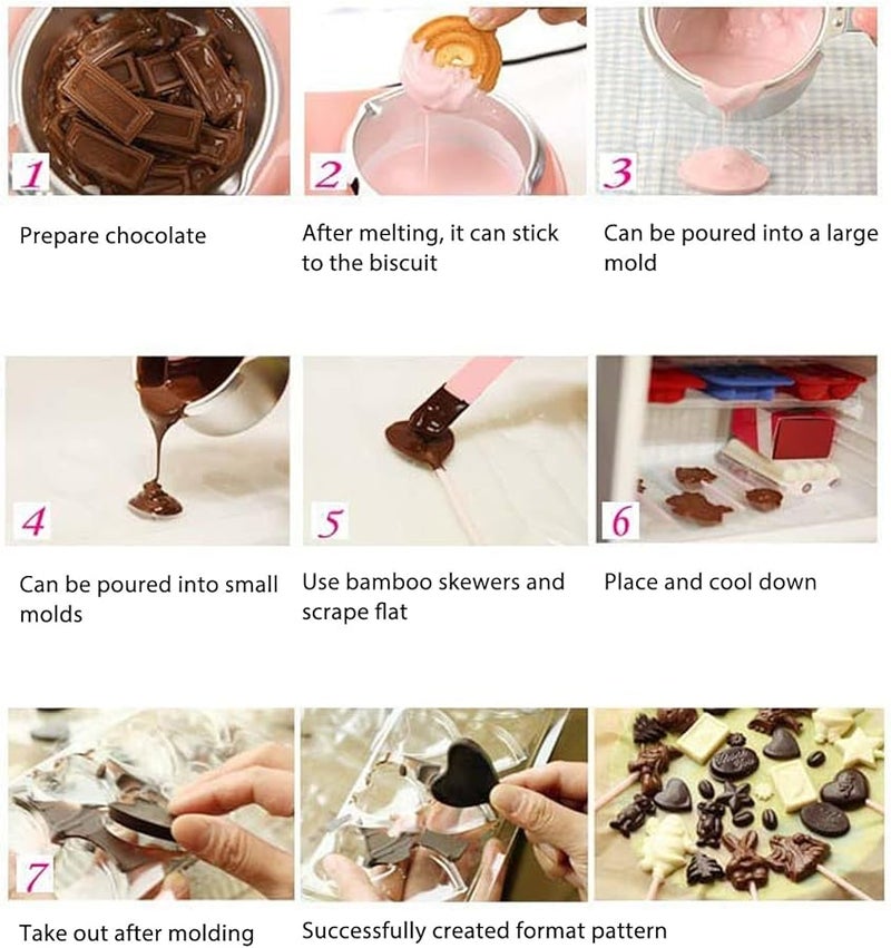 آلة فوندو الشوكولاتة الكهربائية الوردية، وعاء مزدوج، قابس أمريكي، 110-240 فولت لتحضير الحلويات المنزلية بسهولة - Image 2